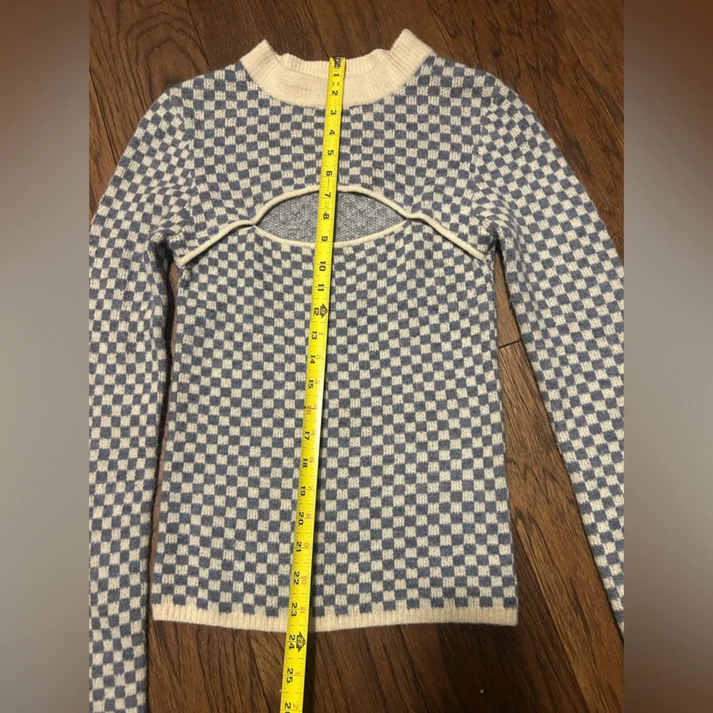 Oak + Fort Checkered Sweater with Front Cut-Out